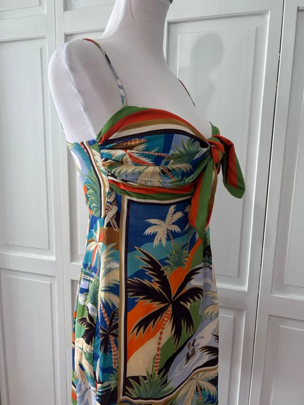 Farm Rio Scarf Tropical Print Tie-Front Mini Dress - S - Picture 7 of 16